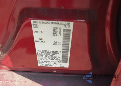 2015 Nissan Altima 2.5 S z USA, uszkodzony, nr VIN 1N4AL3AP8FC567742